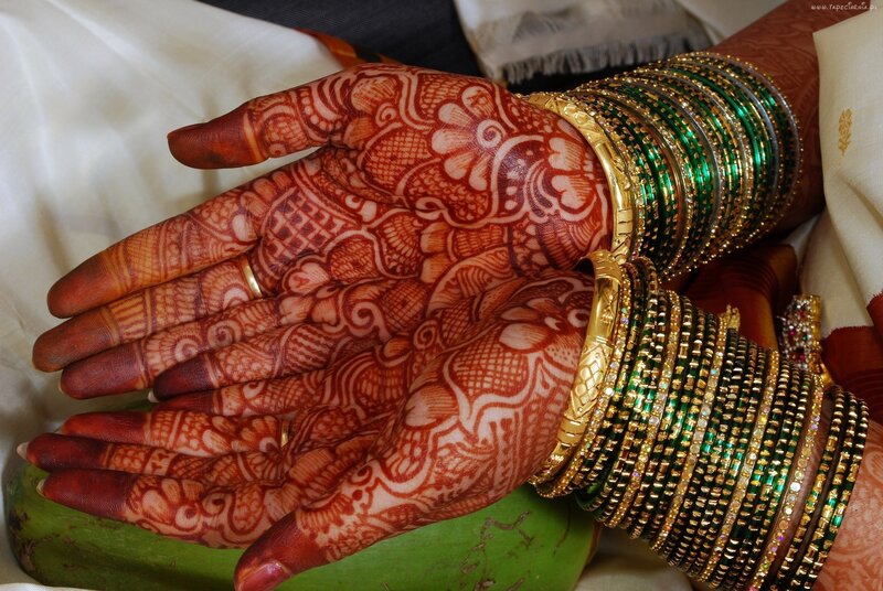 Hands with Henna and Bangles — Red