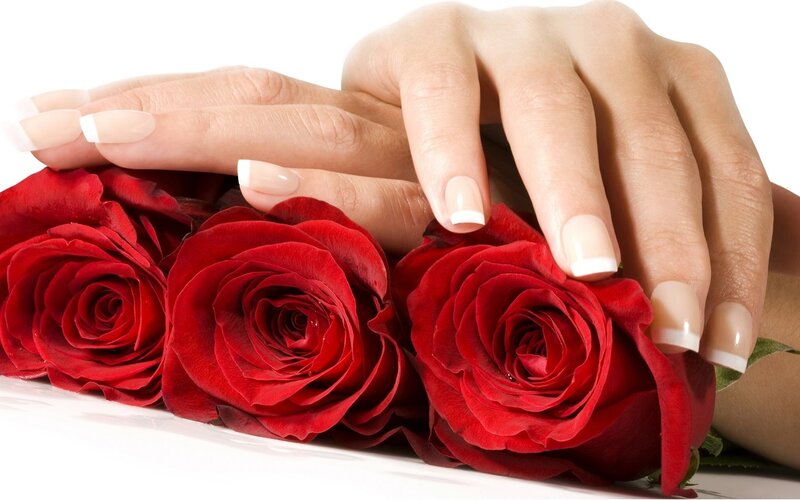 hands with manicured nails and roses