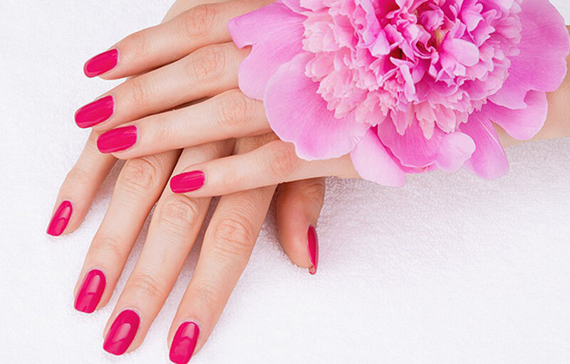 Hands with Pink Nails — Calm, Photograph, Pink Flower