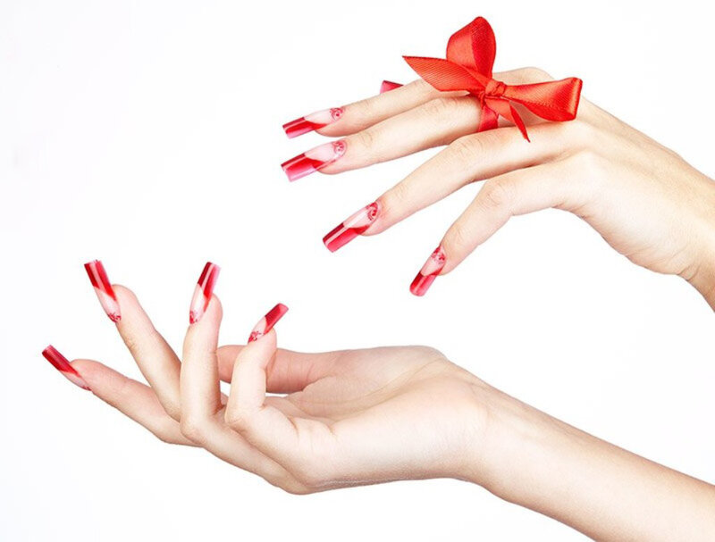Hands with Red Nail Art