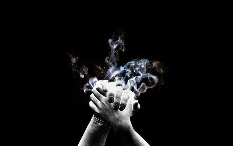 Hands with Smoke — Black, Dramatic