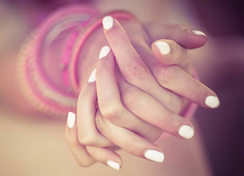Hands with White Nails — Pink