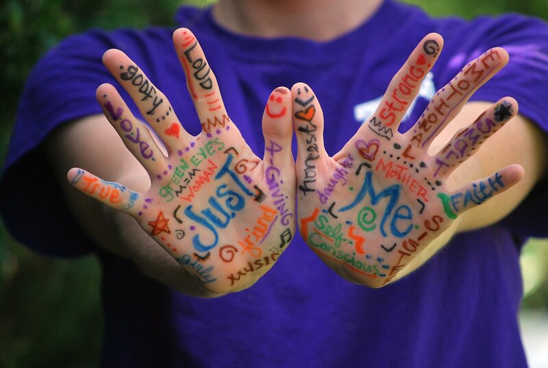 Hands with Writing — Purple