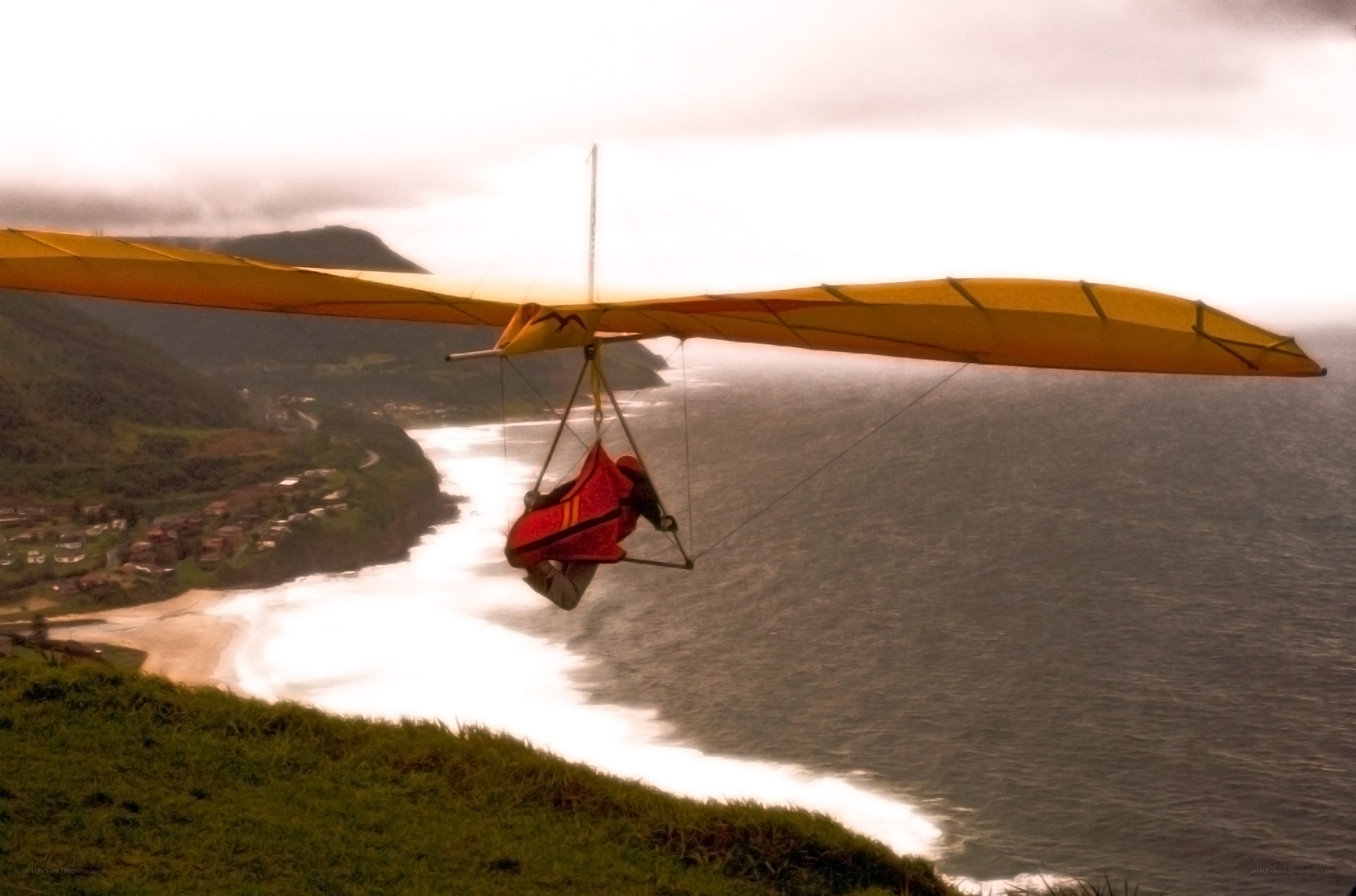 Hang glider over coastal cliffs