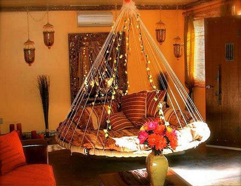 Hanging bed in a cozy room