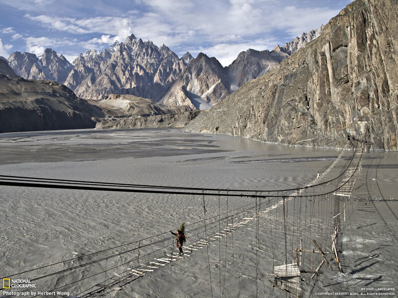 Hanging bridge over river
