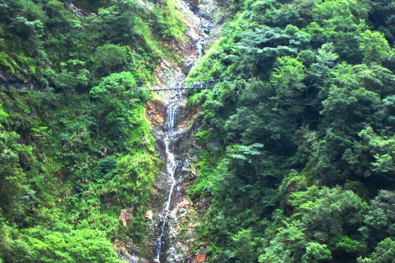 Hanging Bridge over Waterfall