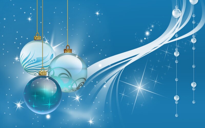 Hanging Christmas Ornaments — Blue, Festive, Winter, Digital Art