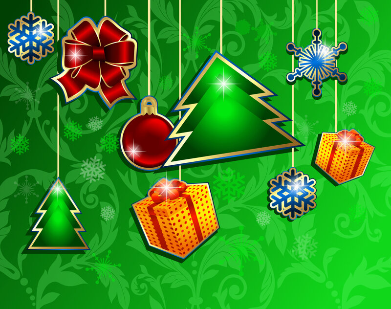 Hanging Christmas Ornaments — Green, Festive, Winter, Vector Art