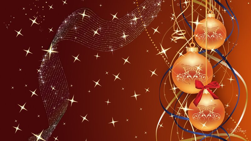Hanging Christmas Ornaments — Red, Festive, Digital Art