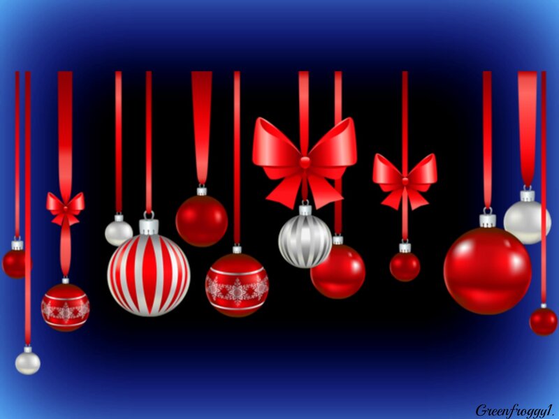 Hanging Christmas Ornaments — Red, Festive, Winter, Digital Art, Bows, Ribbons