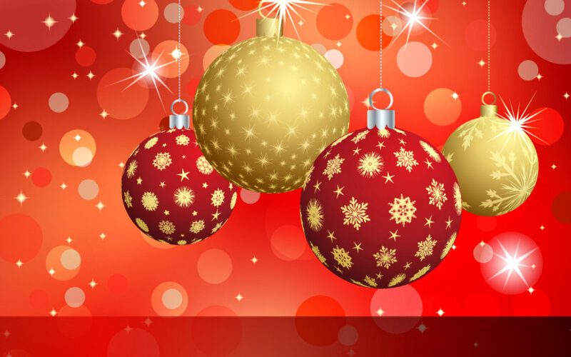 Hanging Christmas Ornaments — Red, Festive, Winter, Digital Art