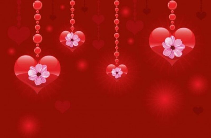 Hanging Hearts with Flowers — Red