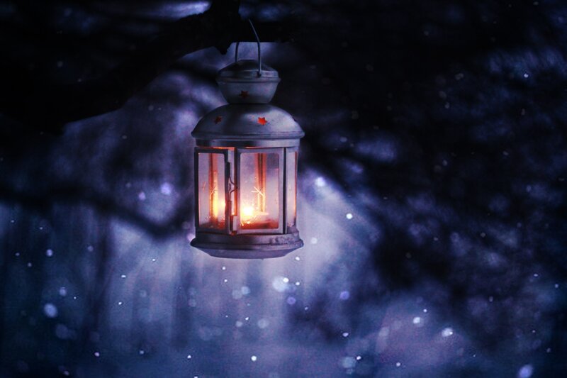 Hanging Lantern at Night — Blue