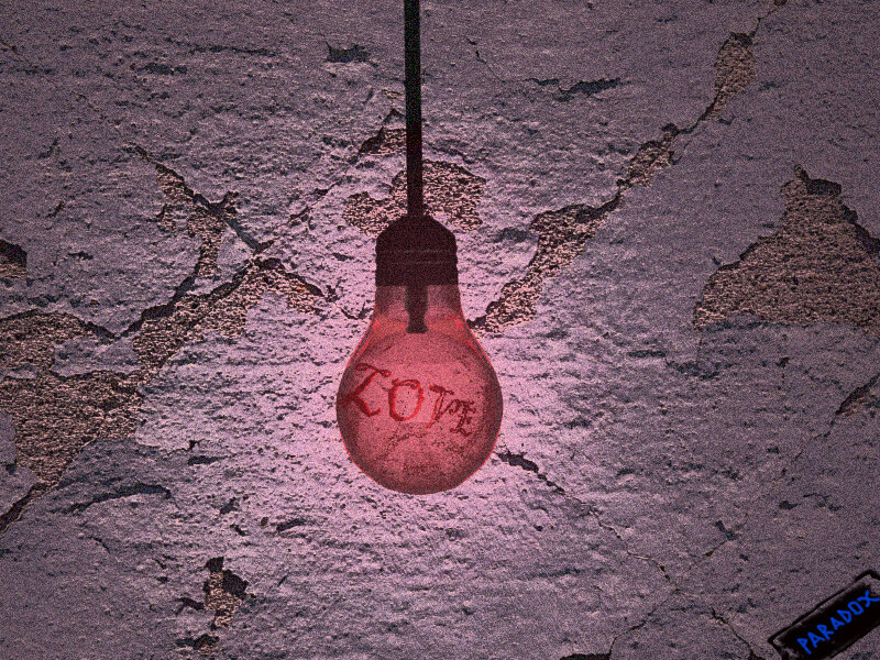 hanging light bulb with text