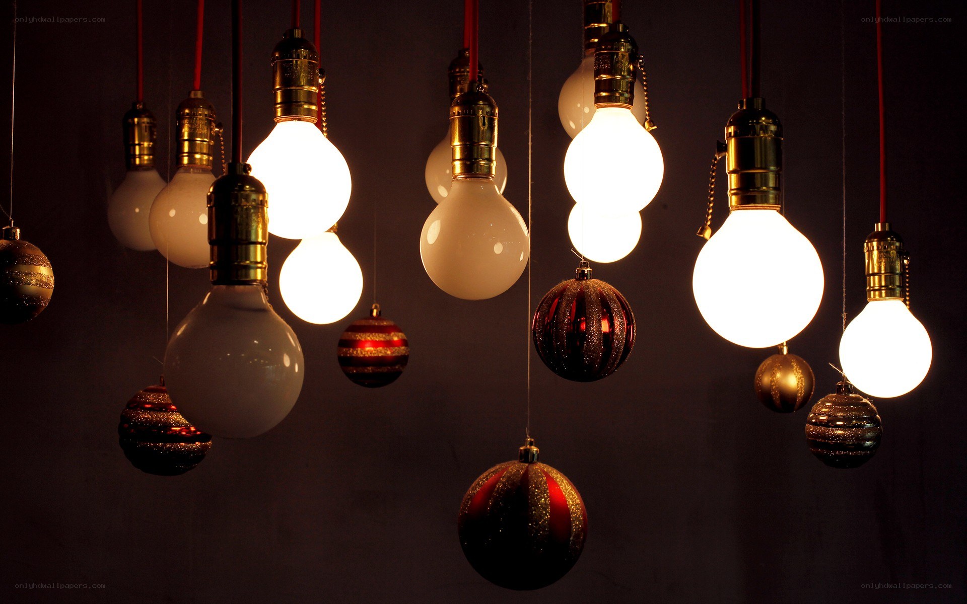 Hanging light bulbs and ornaments