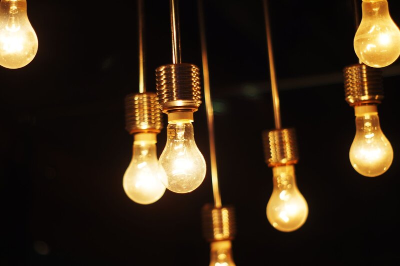 Hanging light bulbs at night