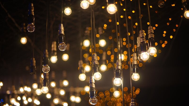 Hanging Light Bulbs — Black, Warm, Night
