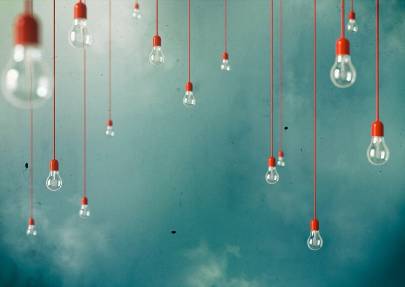 Hanging Light Bulbs — Blue, Calm