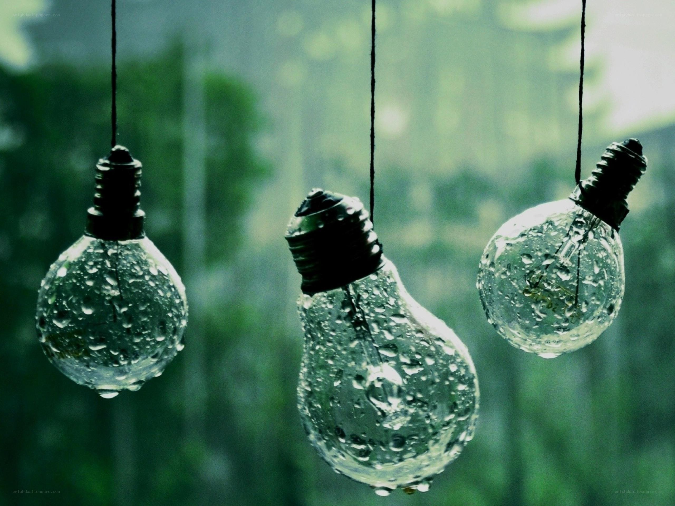 hanging light bulbs in rain