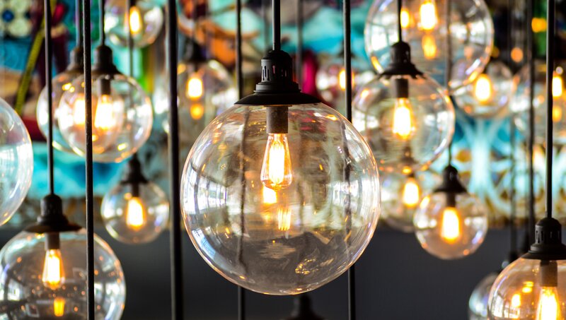 Hanging Light Bulbs — Yellow