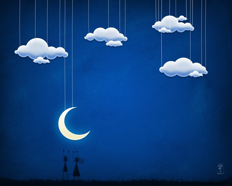 hanging moon and clouds