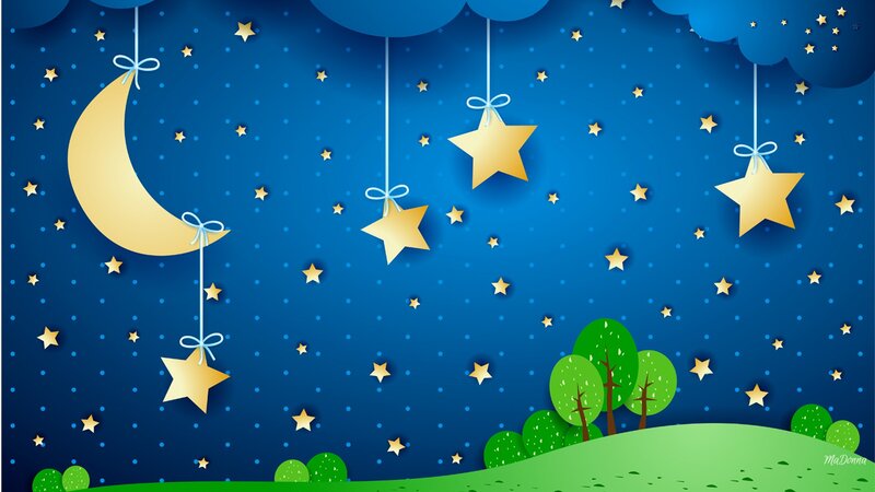 Hanging Moon and Stars — Blue