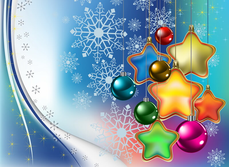 Hanging Ornaments and Snowflakes — Blue, Festive