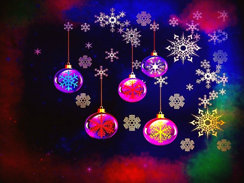 Hanging Ornaments and Snowflakes — Purple