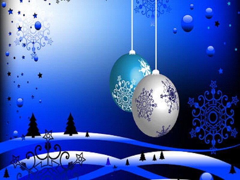 Hanging Ornaments on Blue — Festive