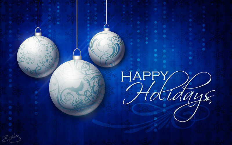 Hanging Ornaments on Blue — Festive, Winter, Digital Art