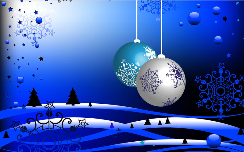 Hanging Ornaments on Blue — Festive, Winter
