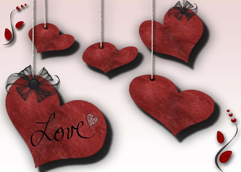 Hanging Red Hearts — Romantic, Digital Art