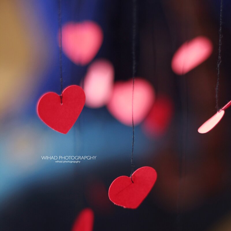 Hanging Red Hearts — Romantic, Photograph, Strings
