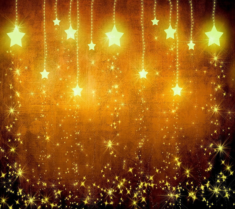 Hanging Star Decorations — Gold, Festive, Digital Art, Stars