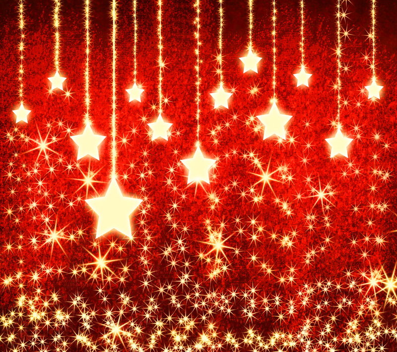Hanging Star Decorations — Red, Festive, Digital Art