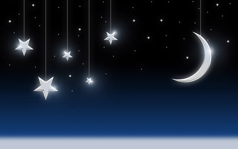Hanging Stars and Moon — Black, Serene