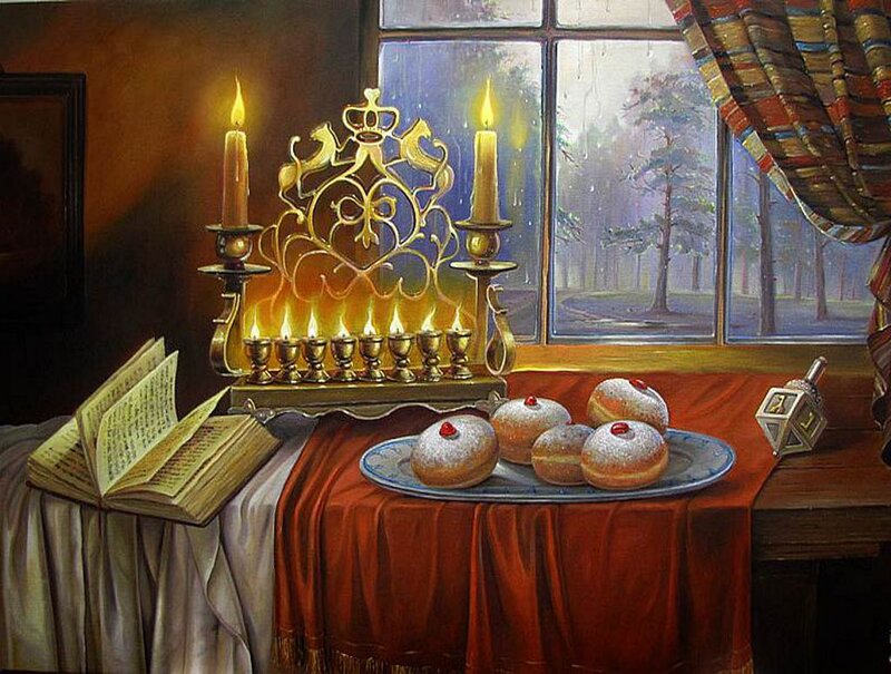 Hanukkah Menorah and Donuts