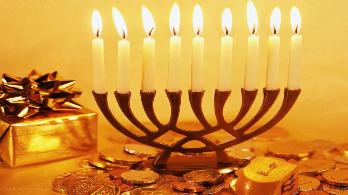 Hanukkah menorah with candles