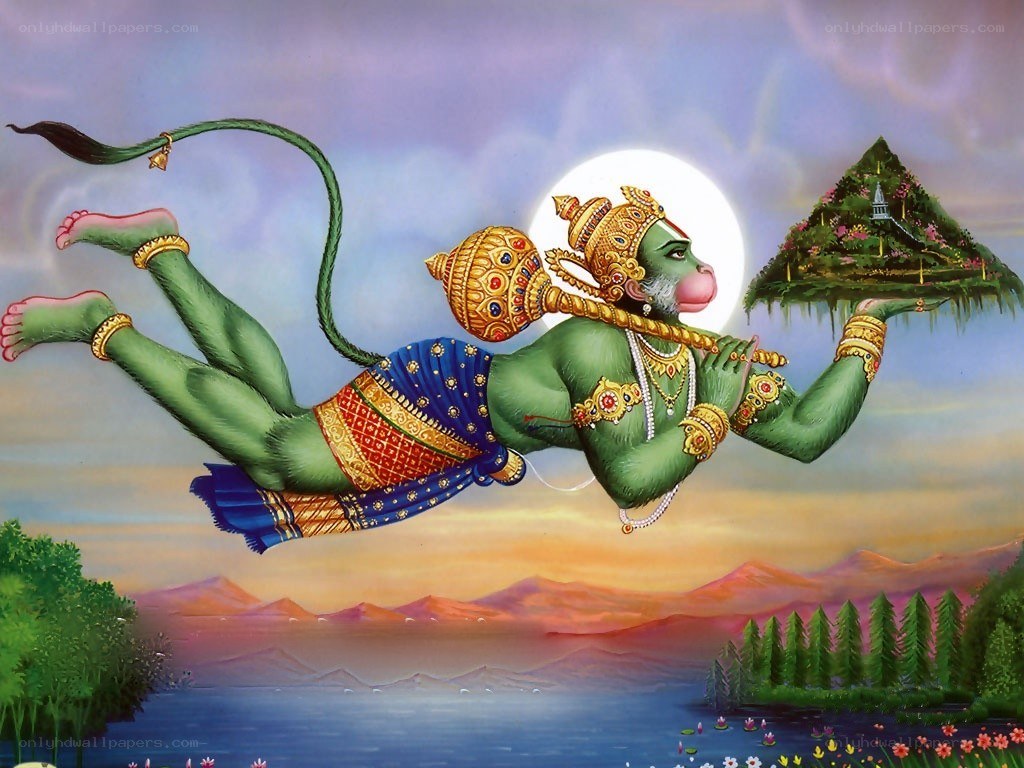 Hanuman flying with mountain