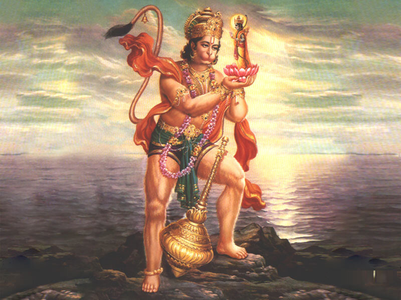 Hanuman holding a lotus