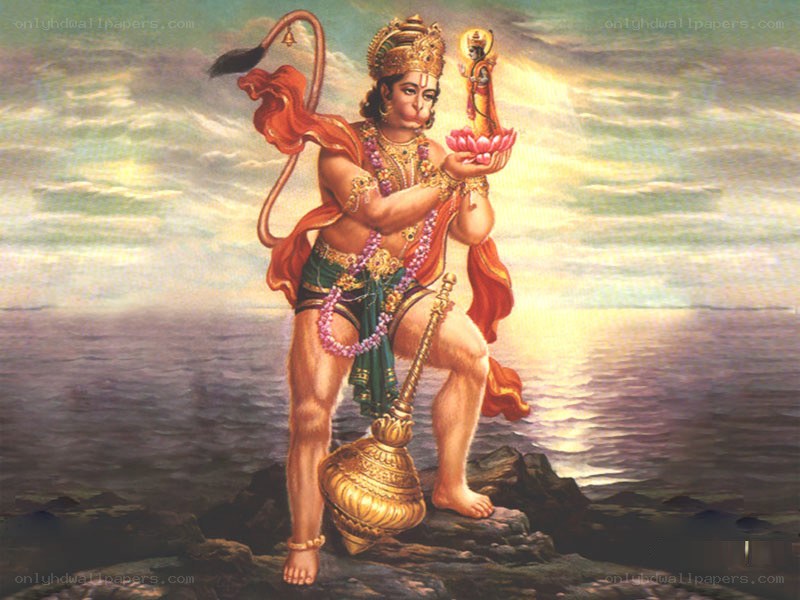 Hanuman holding a lotus