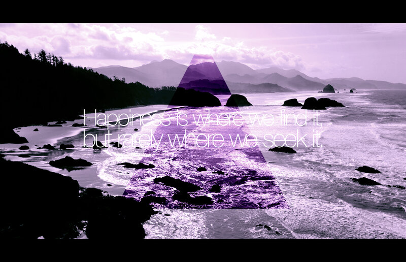 Happiness quote on coastal scene