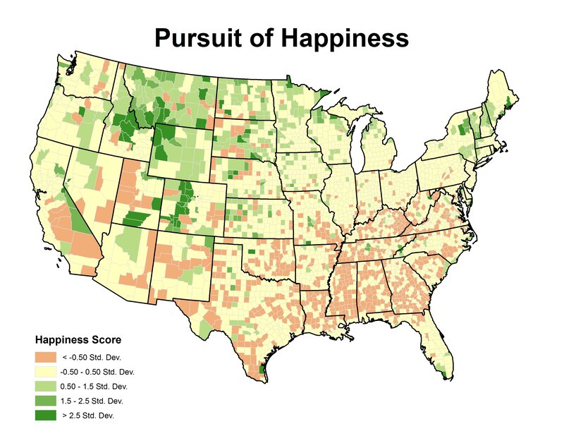 Happiness Score Map of US
