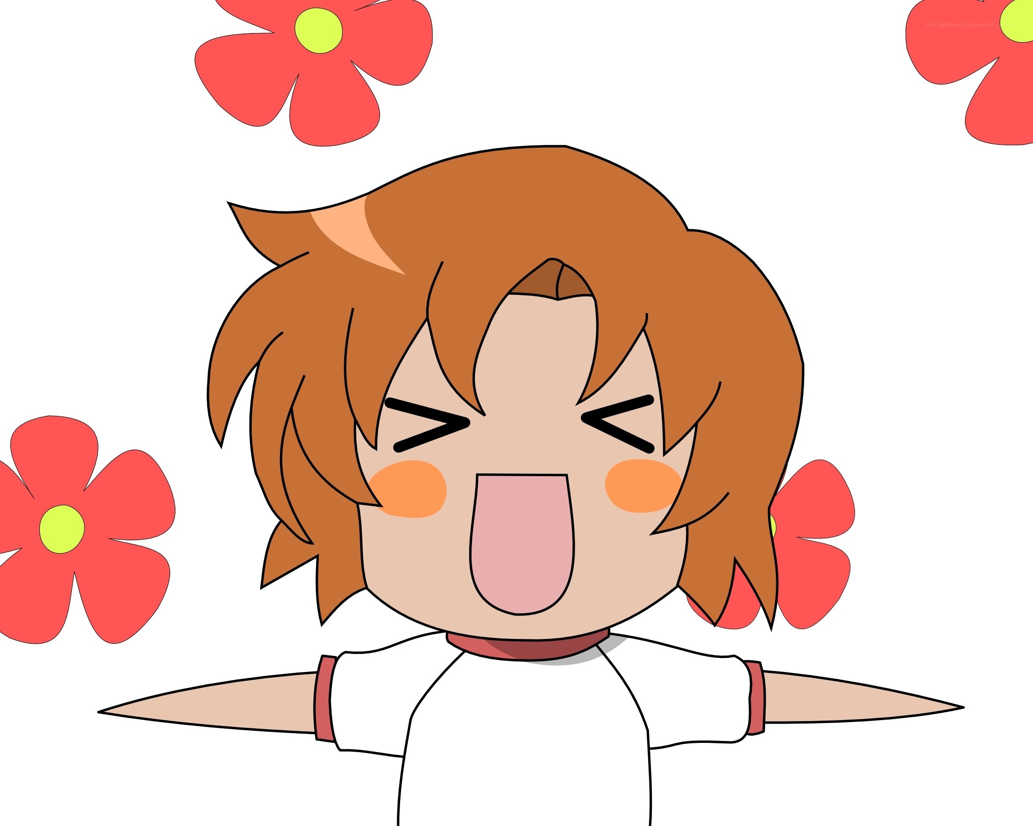 happy anime character with flowers
