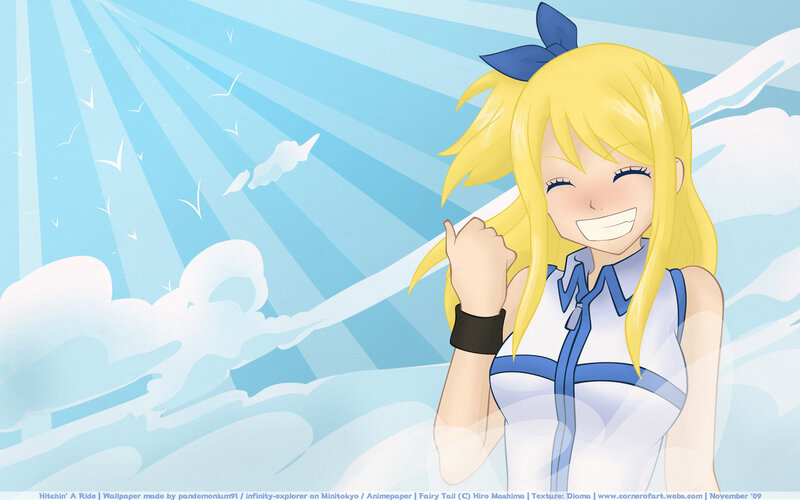 Happy anime girl with blue bow