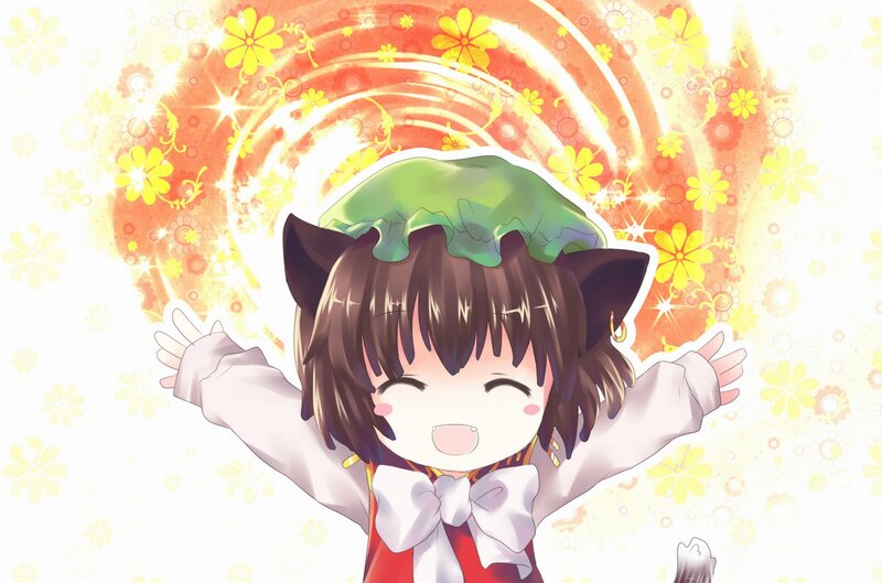 happy anime girl with cat ears