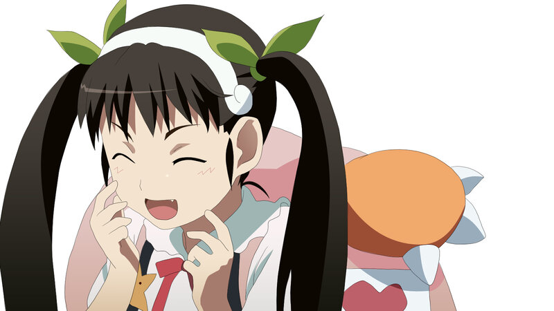 happy anime girl with leaves