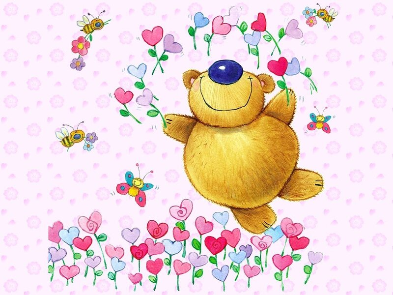 happy bear in flower garden