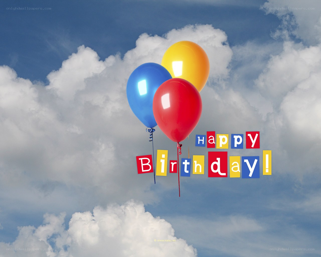 Happy birthday balloons in sky